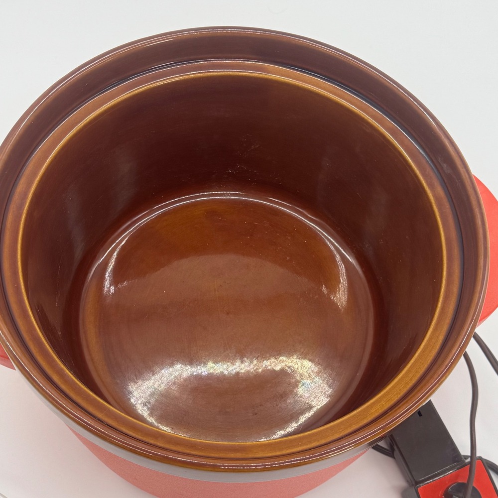 Vintage Rival Crock-Pot Slow Cooker Server Red Model 3300-2 Brown Ceramic Insert - Picture 4 of 8